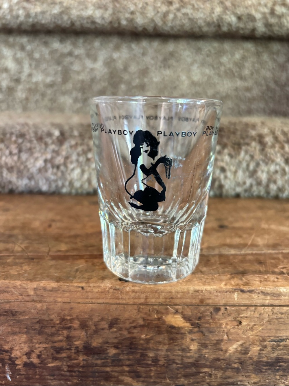 PLAYBOY Clear Glass Shot Glass with Black Bunny Graphic